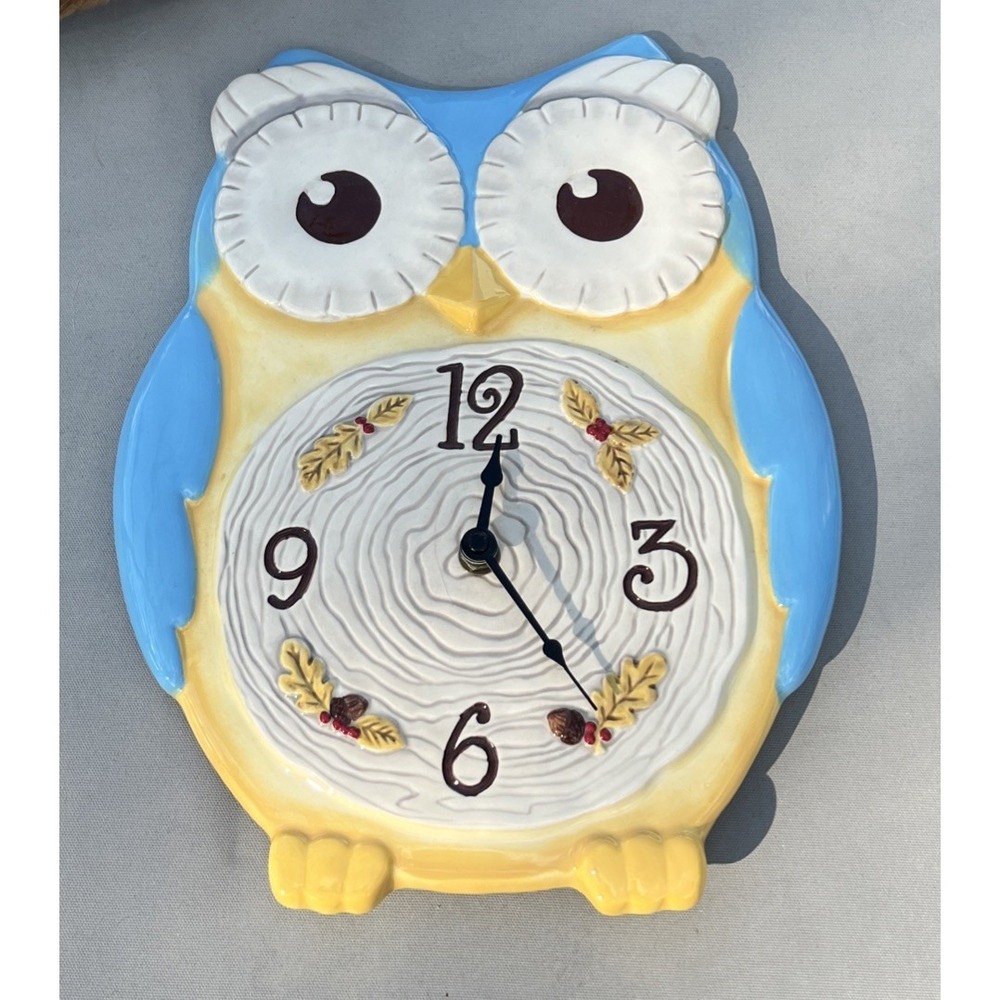 Owl Wall Clock Ceramic Cabin Country Bird Nature Farmhouse Cottagecore Grassland